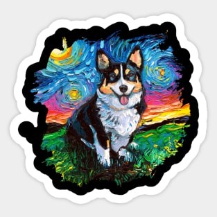 Tri Color Corgi Night with border Sticker